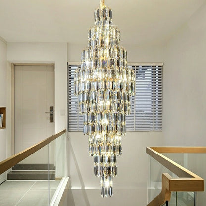 Luxury Large Foyer Staircase K9 Crystal Chandelier Long Ceiling Lighting Fixture For Living Room Hall - Zelno Lighting
