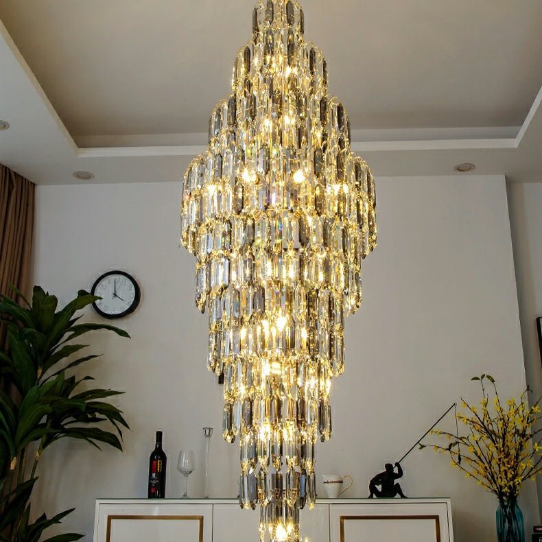 Luxury Large Foyer Staircase K9 Crystal Chandelier Long Ceiling Lighting Fixture For Living Room Hall - Zelno Lighting