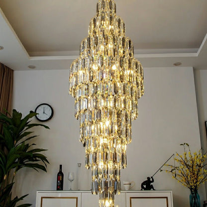 Luxury Large Foyer Staircase K9 Crystal Chandelier Long Ceiling Lighting Fixture For Living Room Hall - Zelno Lighting