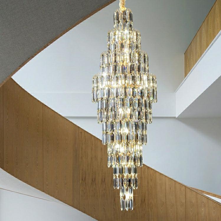 Luxury Large Foyer Staircase K9 Crystal Chandelier Long Ceiling Lighting Fixture For Living Room Hall - Zelno Lighting