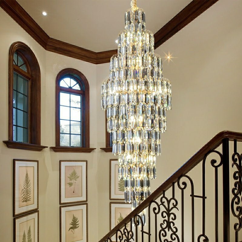 Luxury Large Foyer Staircase K9 Crystal Chandelier Long Ceiling Lighting Fixture For Living Room Hall - Zelno Lighting