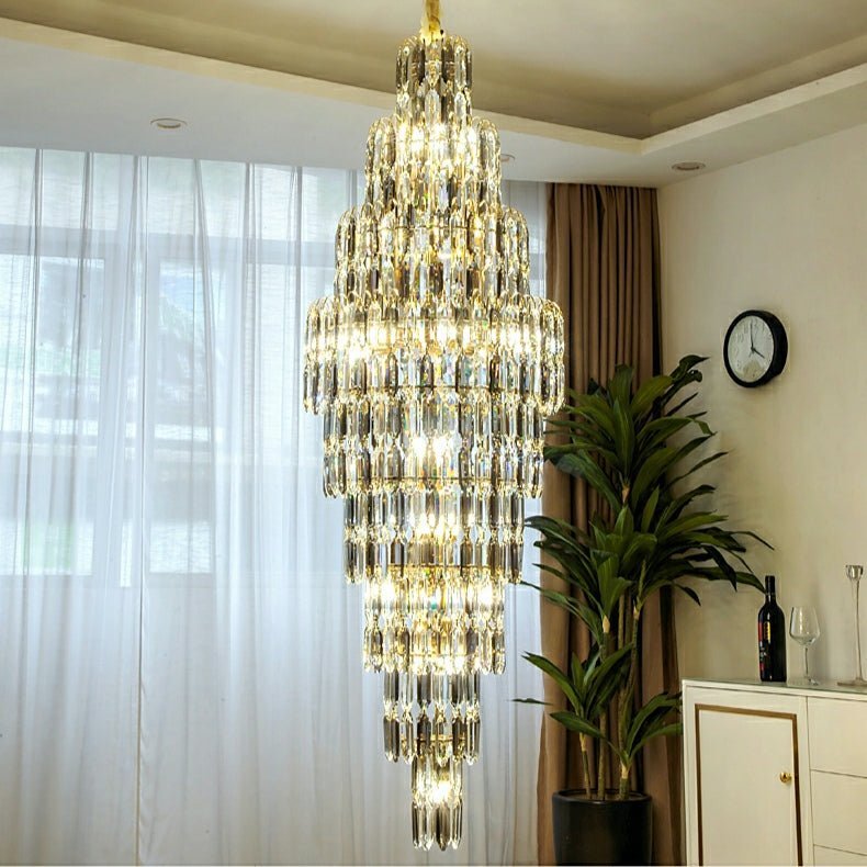 Luxury Large Foyer Staircase K9 Crystal Chandelier Long Ceiling Lighting Fixture For Living Room Hall - Zelno Lighting