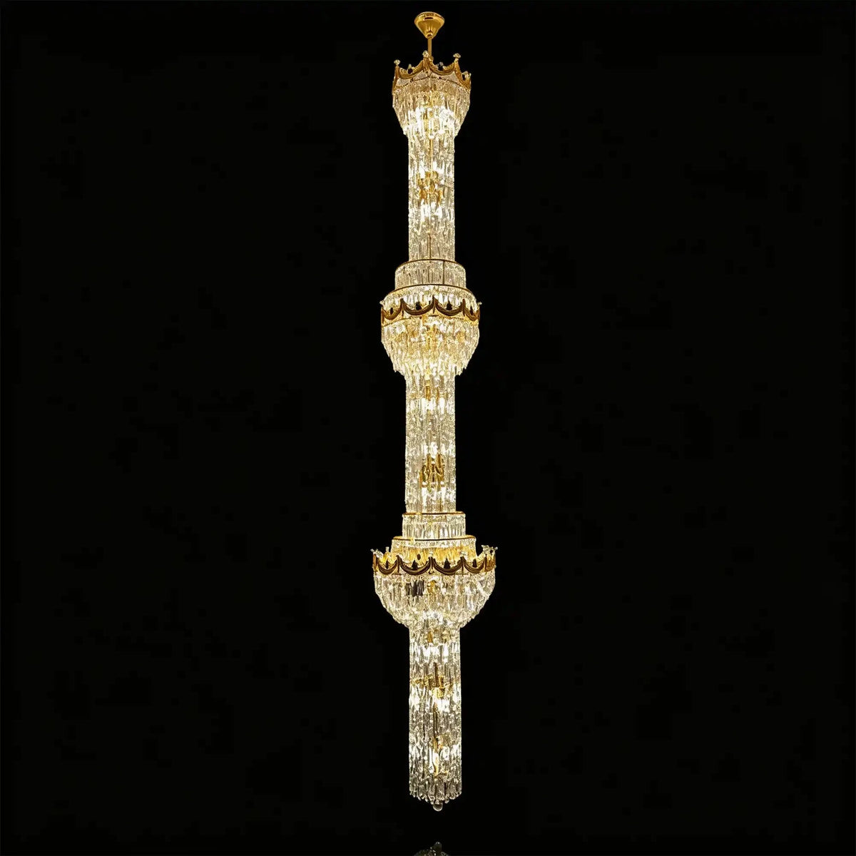 Luxury Majesty Grand Crown Top Cascading Long Tiered Crystal Chandelier - Zelno Lighting