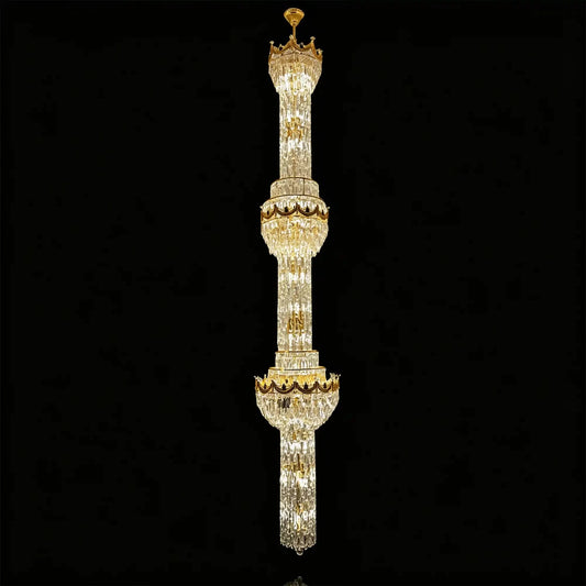 Luxury Majesty Grand Crown Top Cascading Long Tiered Crystal Chandelier - Zelno Lighting