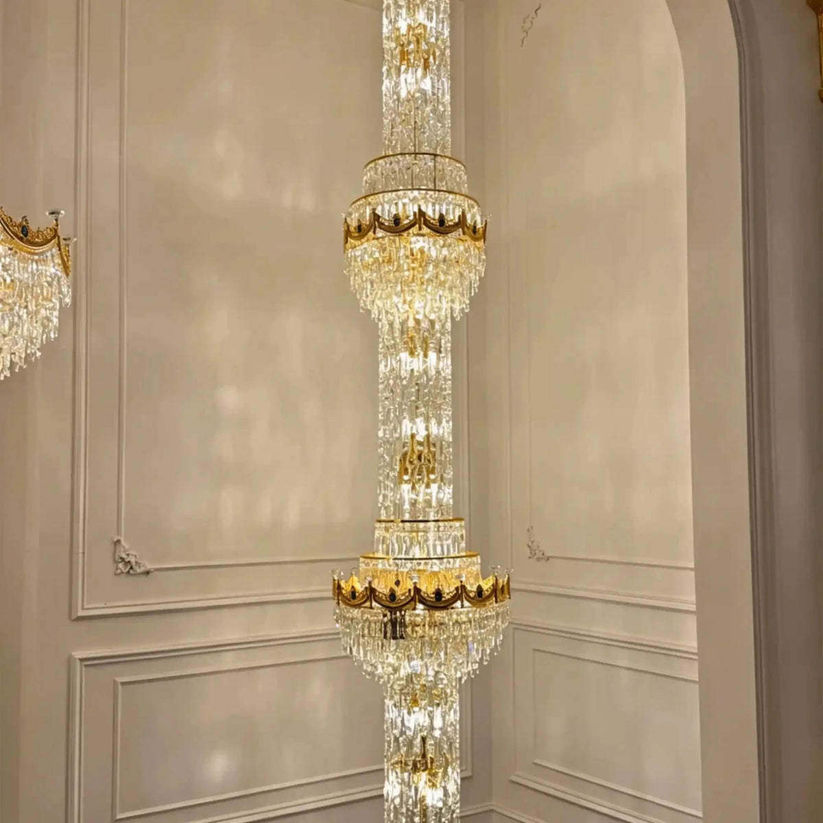 Luxury Majesty Grand Crown Top Cascading Long Tiered Crystal Chandelier - Zelno Lighting