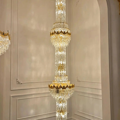 Luxury Majesty Grand Crown Top Cascading Long Tiered Crystal Chandelier - Zelno Lighting