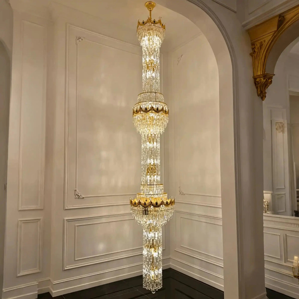 Luxury Majesty Grand Crown Top Cascading Long Tiered Crystal Chandelier - Zelno Lighting