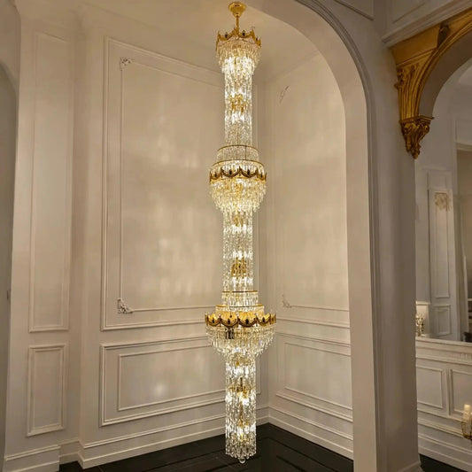 Luxury Majesty Grand Crown Top Cascading Long Tiered Crystal Chandelier - Zelno Lighting