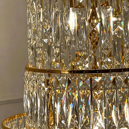 Luxury Majesty Grand Crown Top Cascading Long Tiered Crystal Chandelier - Zelno Lighting