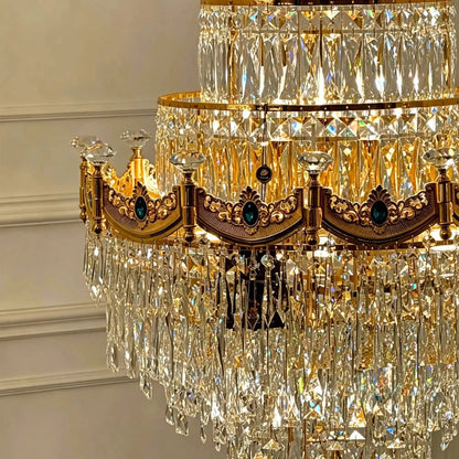 Luxury Majesty Grand Crown Top Cascading Long Tiered Crystal Chandelier - Zelno Lighting