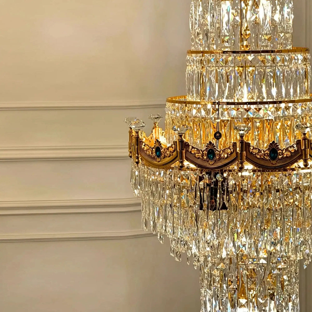 Luxury Majesty Grand Crown Top Cascading Long Tiered Crystal Chandelier - Zelno Lighting