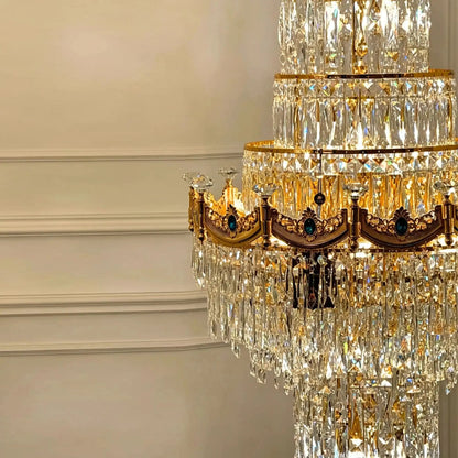 Luxury Majesty Grand Crown Top Cascading Long Tiered Crystal Chandelier - Zelno Lighting