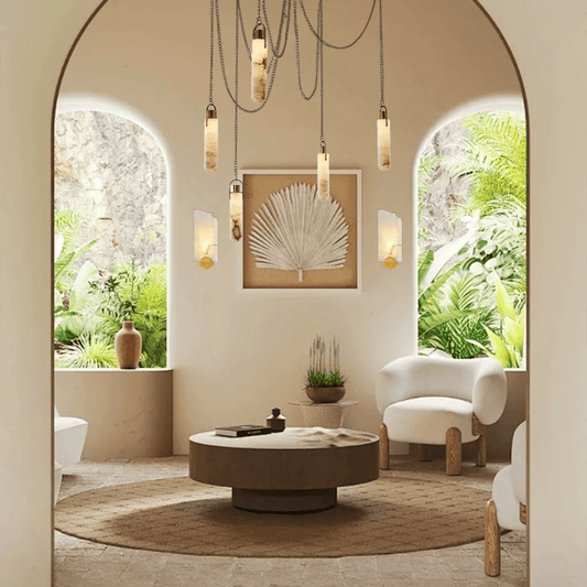 Luxury Modern Alabaster Flint 5 Light LED Multi-Drop Pendant - Zelno