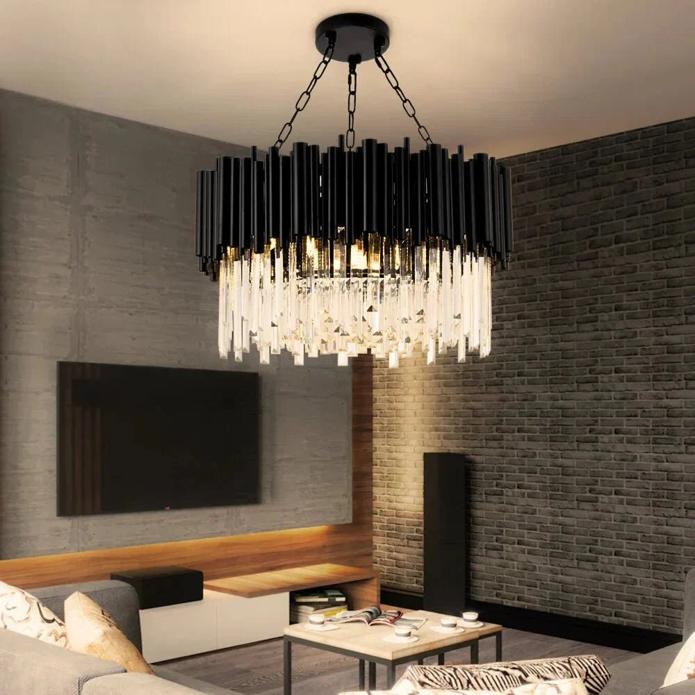 Luxury Modern Living Room Black Crystal Light Fixture - Zelno Lighting