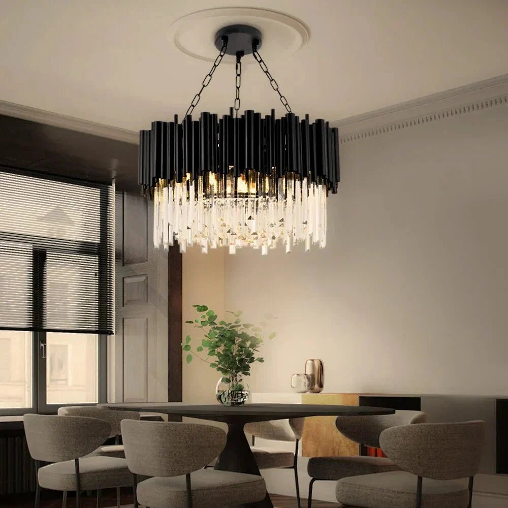 Luxury Modern Living Room Black Crystal Light Fixture - Zelno Lighting