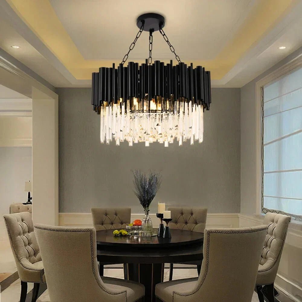 Luxury Modern Living Room Black Crystal Light Fixture - Zelno Lighting