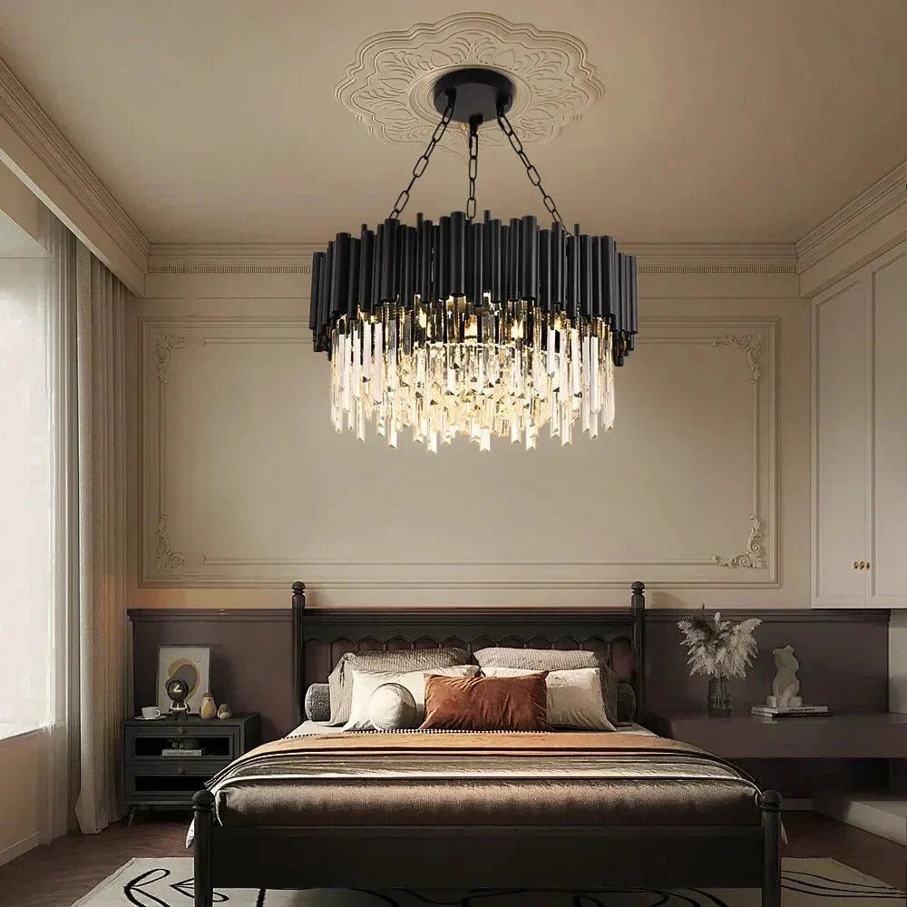 Luxury Modern Living Room Black Crystal Light Fixture - Zelno Lighting