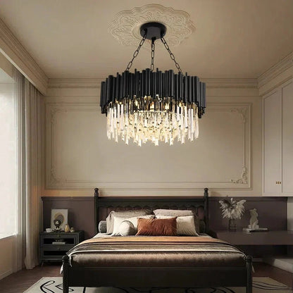 Luxury Modern Living Room Black Crystal Light Fixture - Zelno Lighting