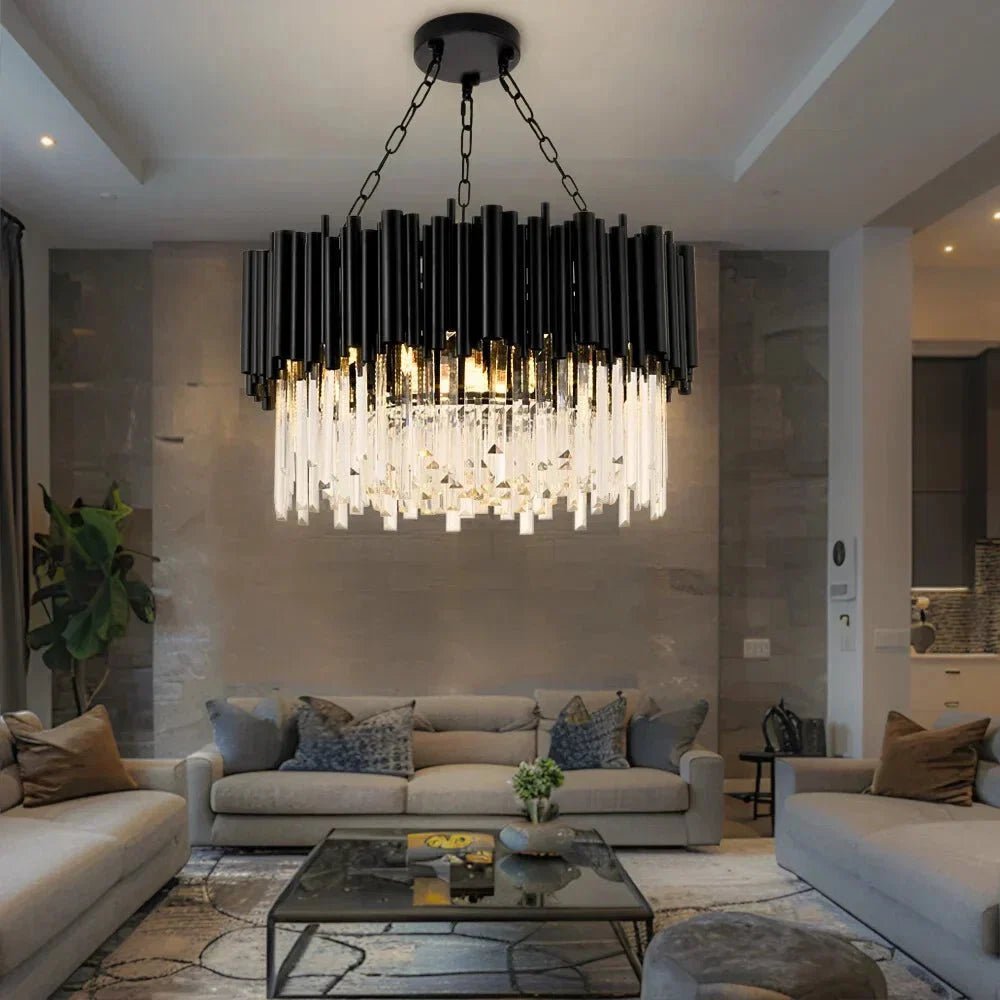 Luxury Modern Living Room Black Crystal Light Fixture - Zelno Lighting
