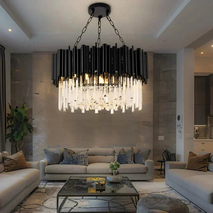 Luxury Modern Living Room Black Crystal Light Fixture - Zelno Lighting
