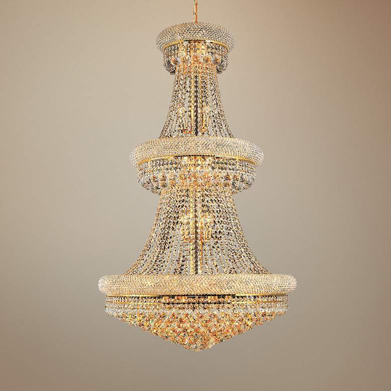 Luxury Modern Primo Wide Gold Crystal Chandelier for High Ceiling Foyer & Staircase - Zelno Lighting