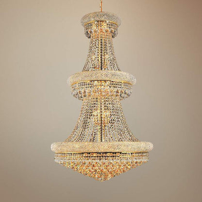 Luxury Modern Primo Wide Gold Crystal Chandelier for High Ceiling Foyer & Staircase - Zelno Lighting