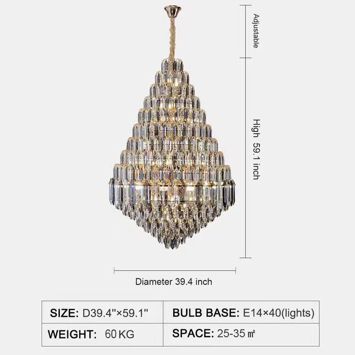Luxury Multi-tiered Honeycomb Crystal Chandelier for High Ceiling - Zelno Lighting