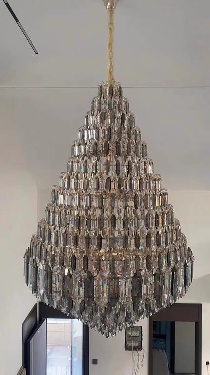 Luxury Multi-tiered Honeycomb Crystal Chandelier for High Ceiling - Zelno Lighting