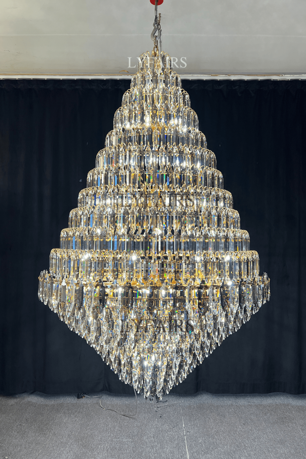 Luxury Multi-tiered Honeycomb Crystal Chandelier for High Ceiling - Zelno Lighting
