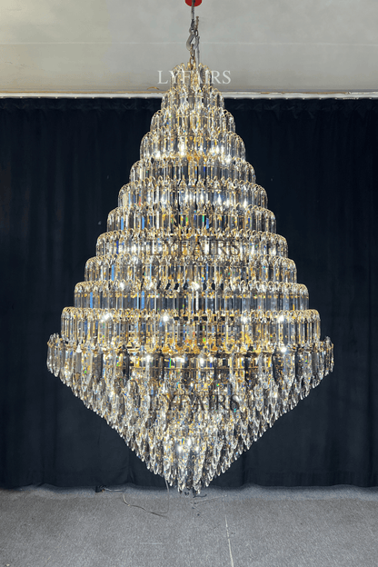 Luxury Multi-tiered Honeycomb Crystal Chandelier for High Ceiling - Zelno Lighting