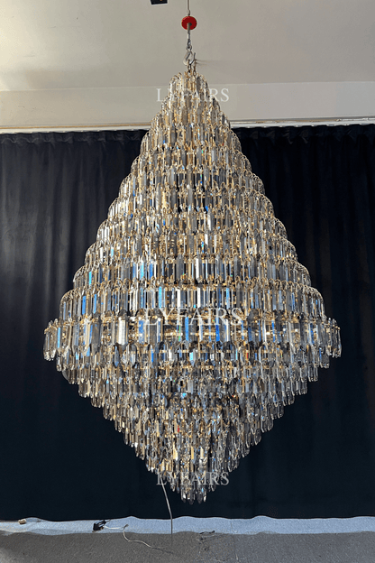 Luxury Multi-tiered Honeycomb Crystal Chandelier for High Ceiling - Zelno Lighting