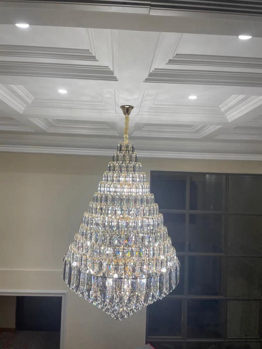 Luxury Multi-tiered Honeycomb Crystal Chandelier for High Ceiling - Zelno Lighting