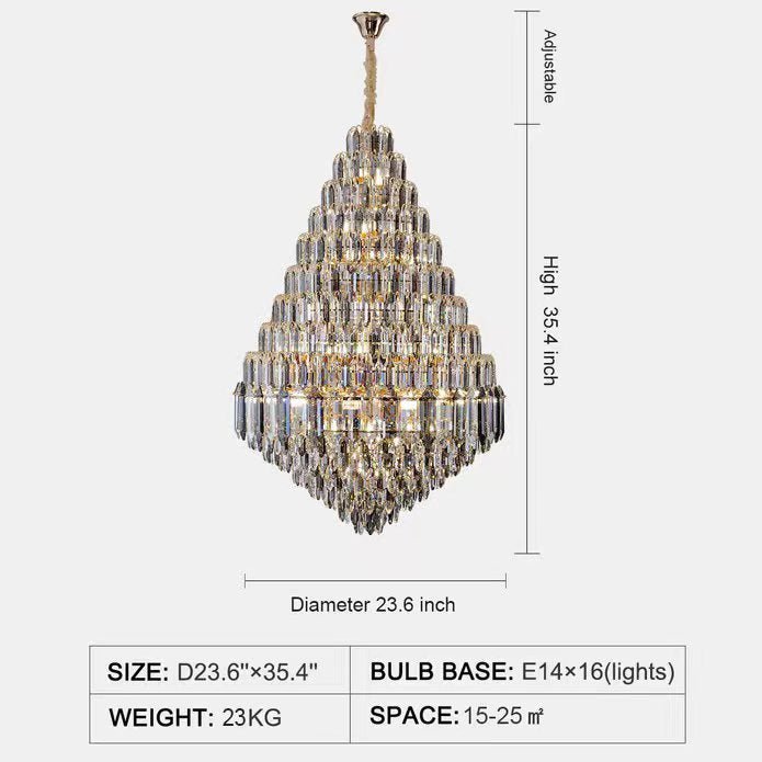 Luxury Multi-tiered Honeycomb Crystal Chandelier for High Ceiling - Zelno Lighting