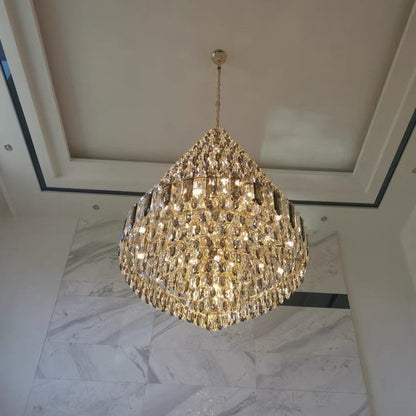 Luxury Multi-tiered Honeycomb Crystal Chandelier for High Ceiling - Zelno Lighting