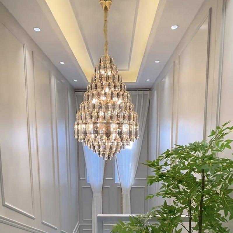 Luxury Multi-tiered Honeycomb Crystal Chandelier for High Ceiling - Zelno Lighting