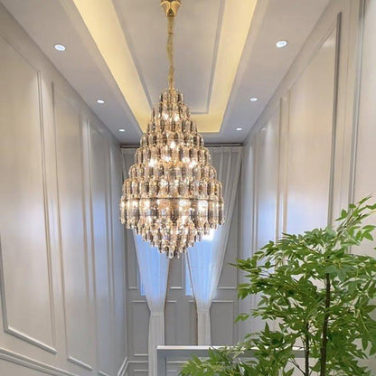 Luxury Multi-tiered Honeycomb Crystal Chandelier for High Ceiling - Zelno Lighting