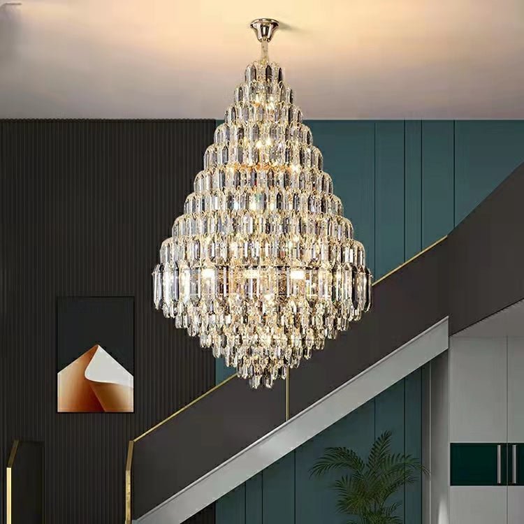 Luxury Multi-tiered Honeycomb Crystal Chandelier for High Ceiling - Zelno Lighting