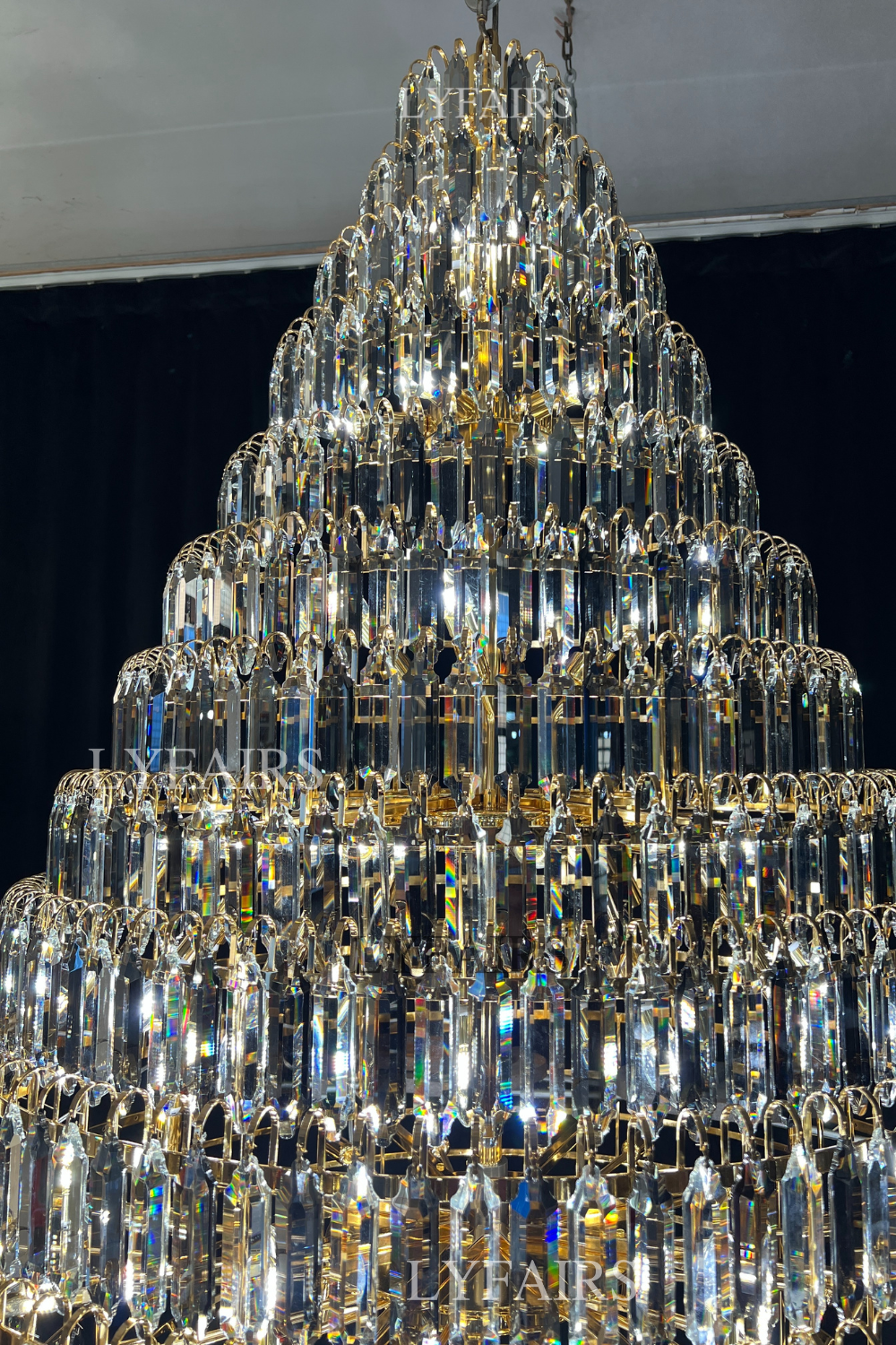 Luxury Multi-tiered Honeycomb Crystal Chandelier for High Ceiling - Zelno Lighting