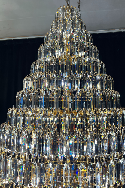 Luxury Multi-tiered Honeycomb Crystal Chandelier for High Ceiling - Zelno Lighting