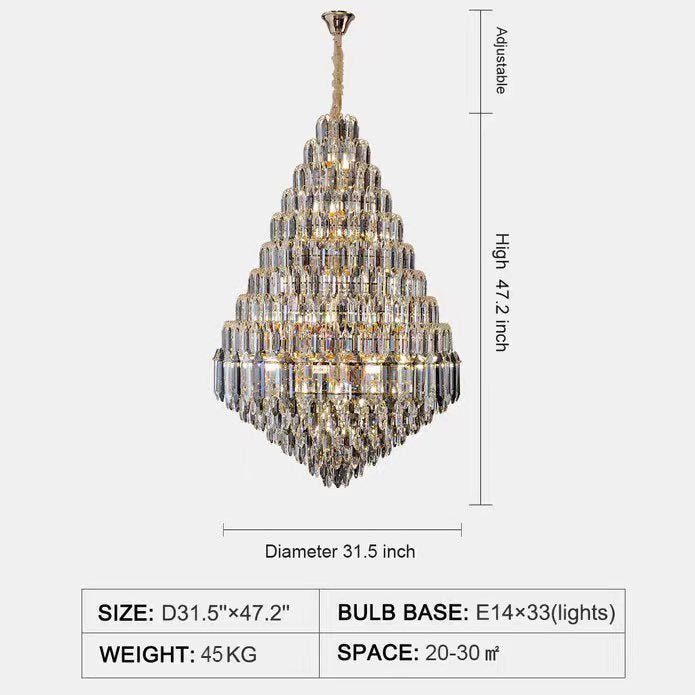 Luxury Multi-tiered Honeycomb Crystal Chandelier for High Ceiling - Zelno Lighting