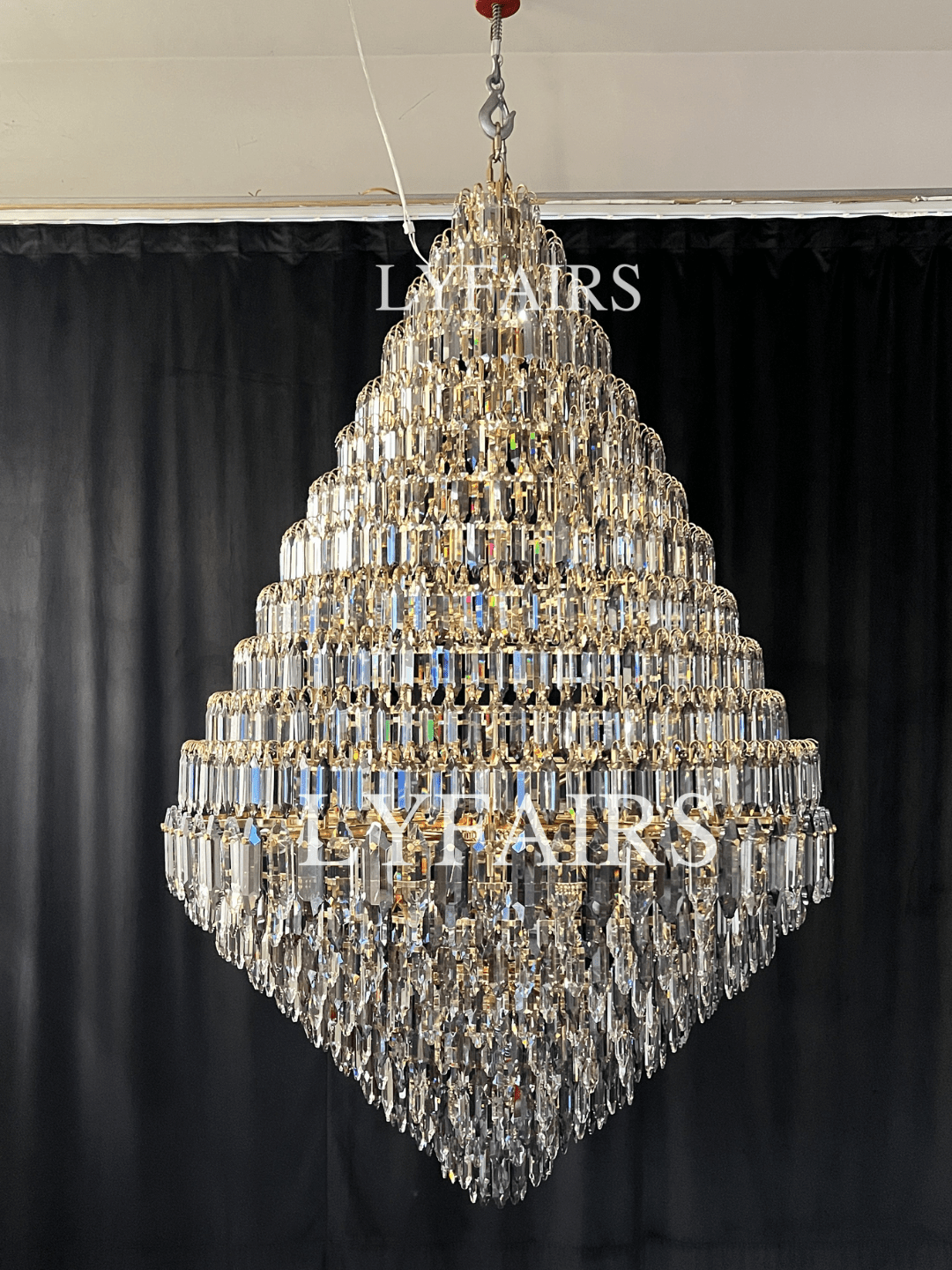 Luxury Multi-tiered Honeycomb Crystal Chandelier for High Ceiling - Zelno Lighting