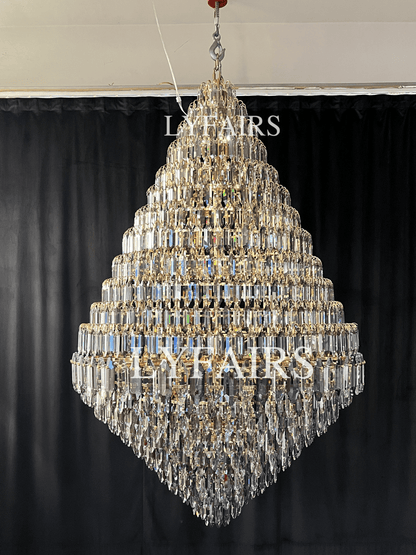 Luxury Multi-tiered Honeycomb Crystal Chandelier for High Ceiling - Zelno Lighting
