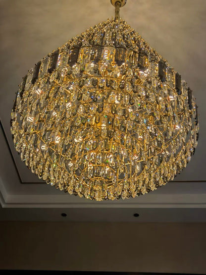 Luxury Multi-tiered Honeycomb Crystal Chandelier for High Ceiling - Zelno Lighting