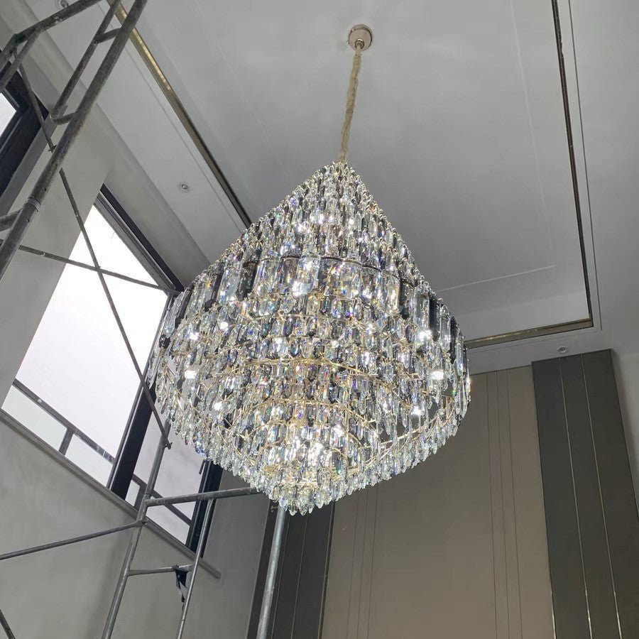 Luxury Multi-tiered Honeycomb Crystal Chandelier for High Ceiling - Zelno Lighting