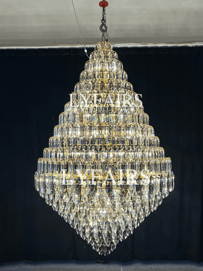 Luxury Multi-tiered Honeycomb Crystal Chandelier for High Ceiling - Zelno Lighting