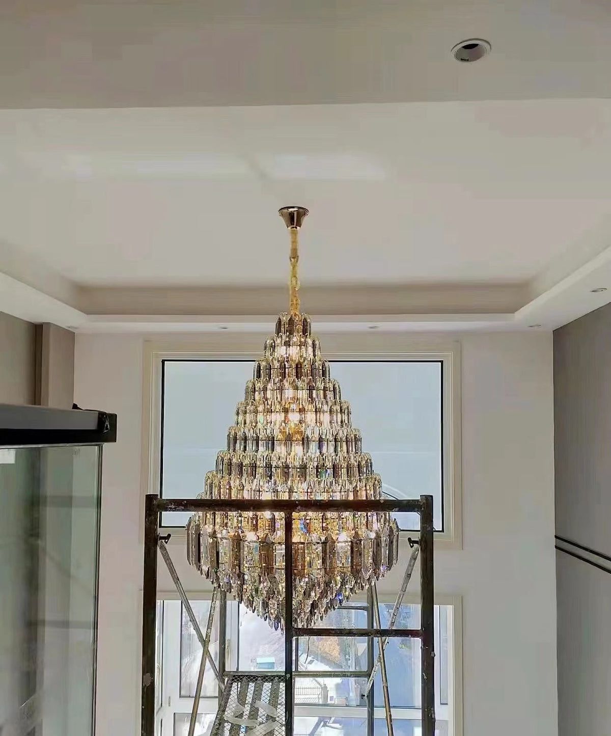 Luxury Multi-tiered Honeycomb Crystal Chandelier for High Ceiling - Zelno Lighting
