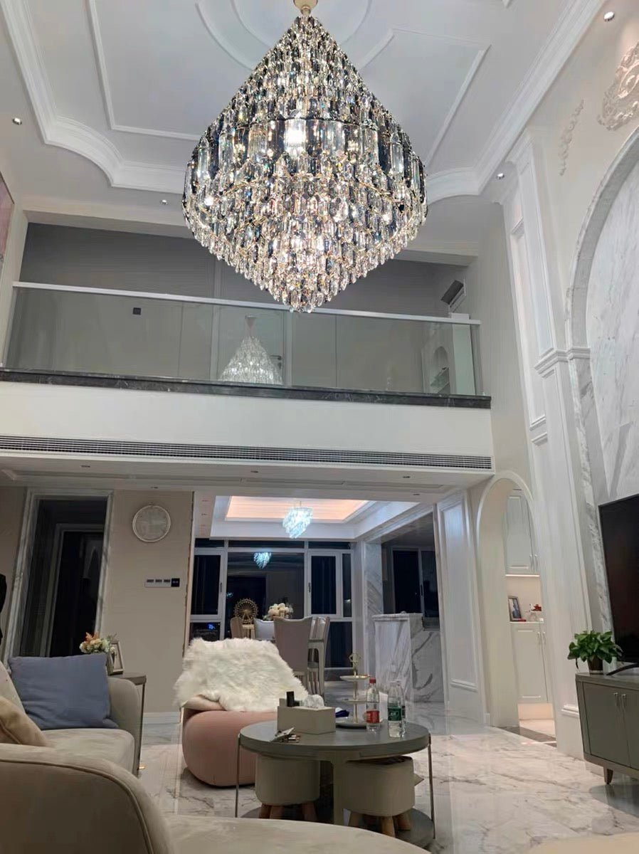 Luxury Multi-tiered Honeycomb Crystal Chandelier for High Ceiling - Zelno Lighting
