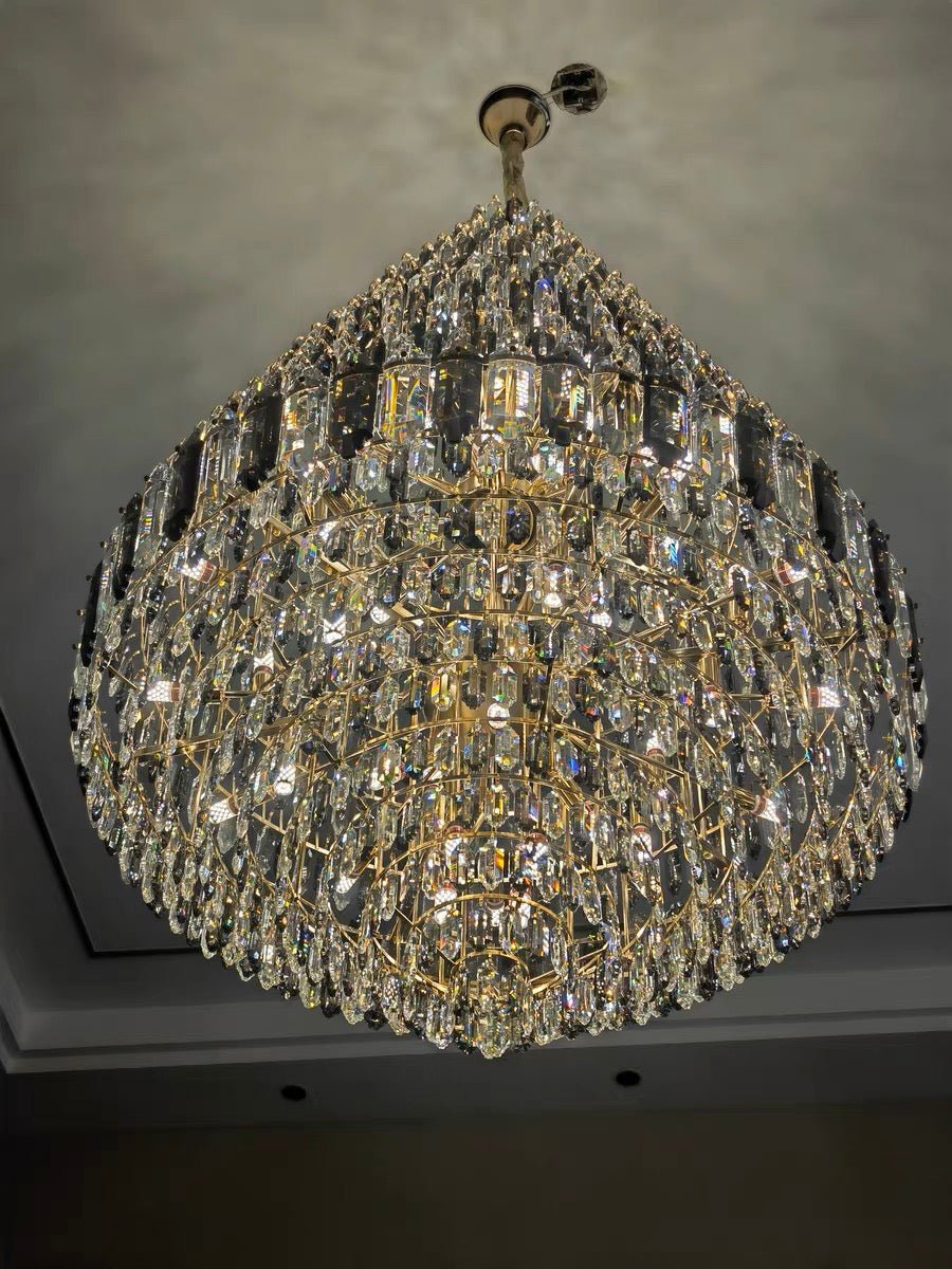 Luxury Multi-tiered Honeycomb Crystal Chandelier for High Ceiling - Zelno Lighting