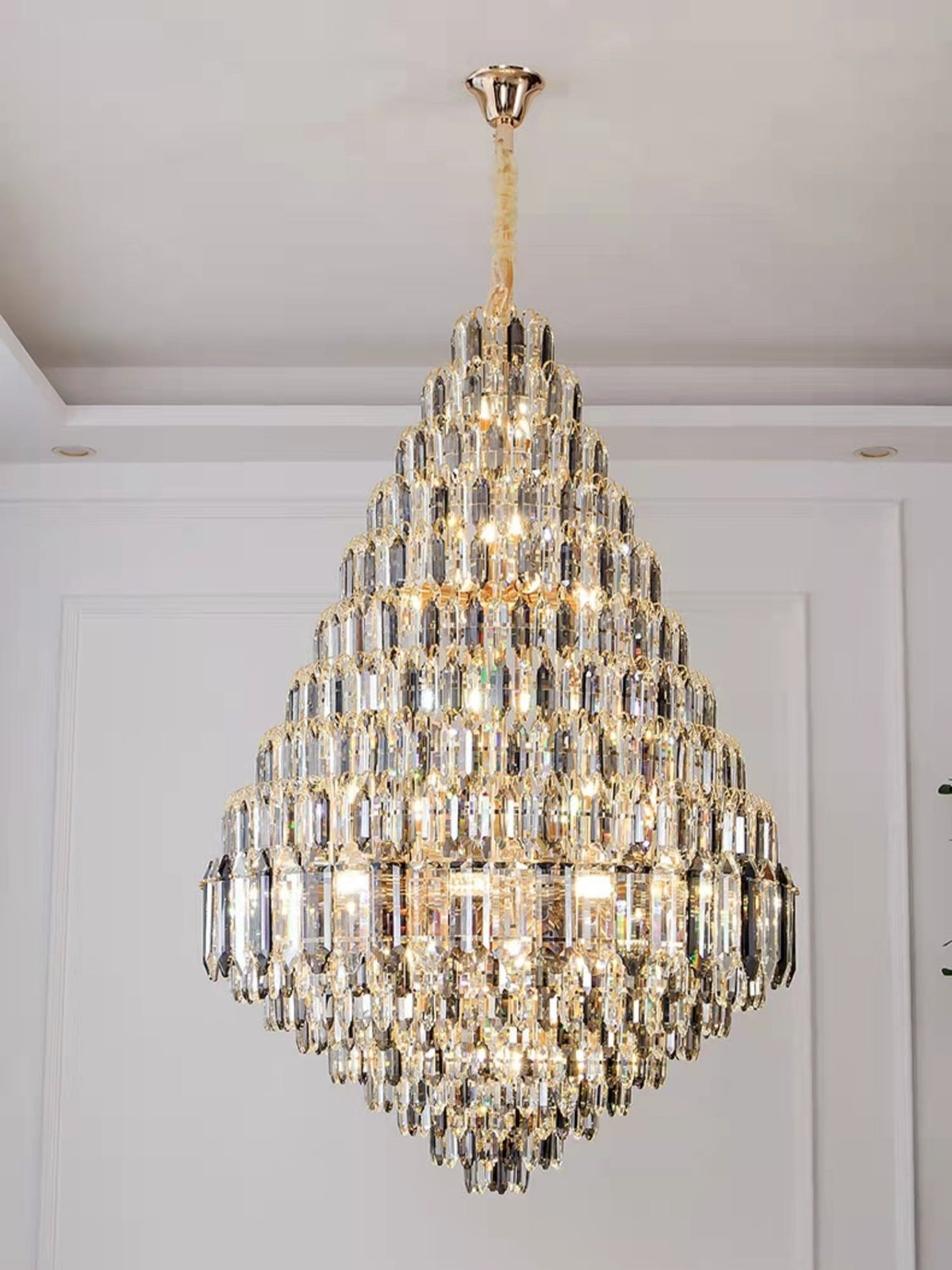 Luxury Multi-tiered Honeycomb Crystal Chandelier for High Ceiling - Zelno Lighting