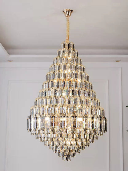 Luxury Multi-tiered Honeycomb Crystal Chandelier for High Ceiling - Zelno Lighting